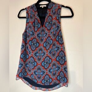 41 Hawthorn~Bright Boho V-Neck Top~Fully Lined~Pleated Back~Sleeveless~Size XS